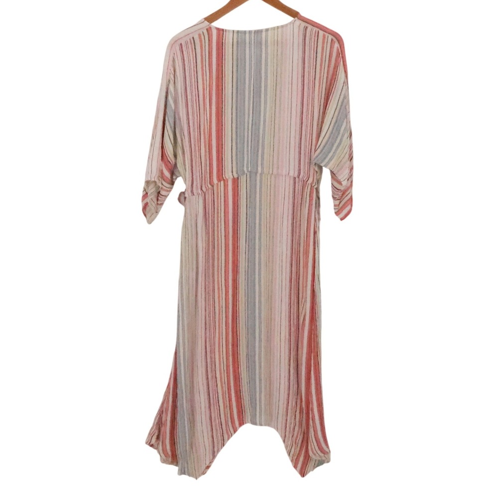 Boho Stripe Kaftan Midi Dress Womens Size L Drawstring Tassel Vacation Resort - Picture 6 of 12